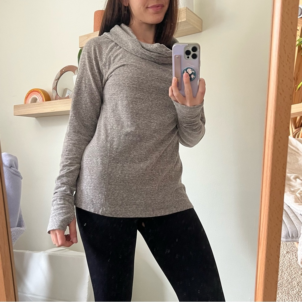 Athleta Grey Cowl Neck Long Sleeve Tee